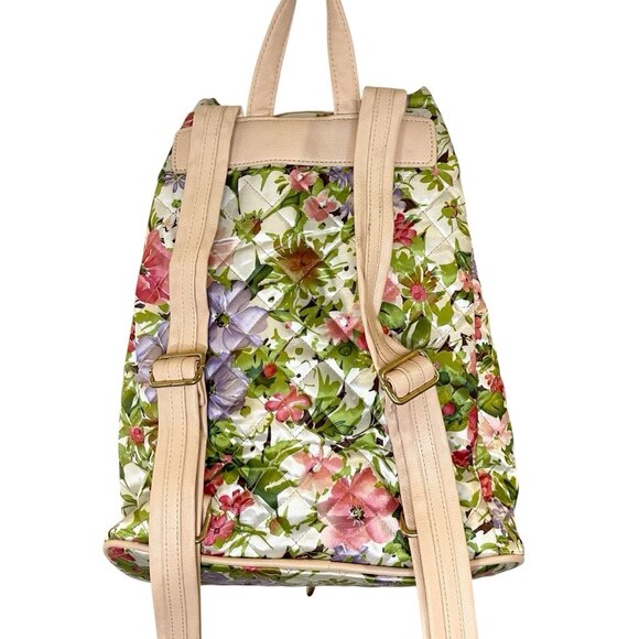 Nicole Miller New York Green Floral Quilted Drawstring Backpack Knapsack‎ Garden - Picture 5 of 8